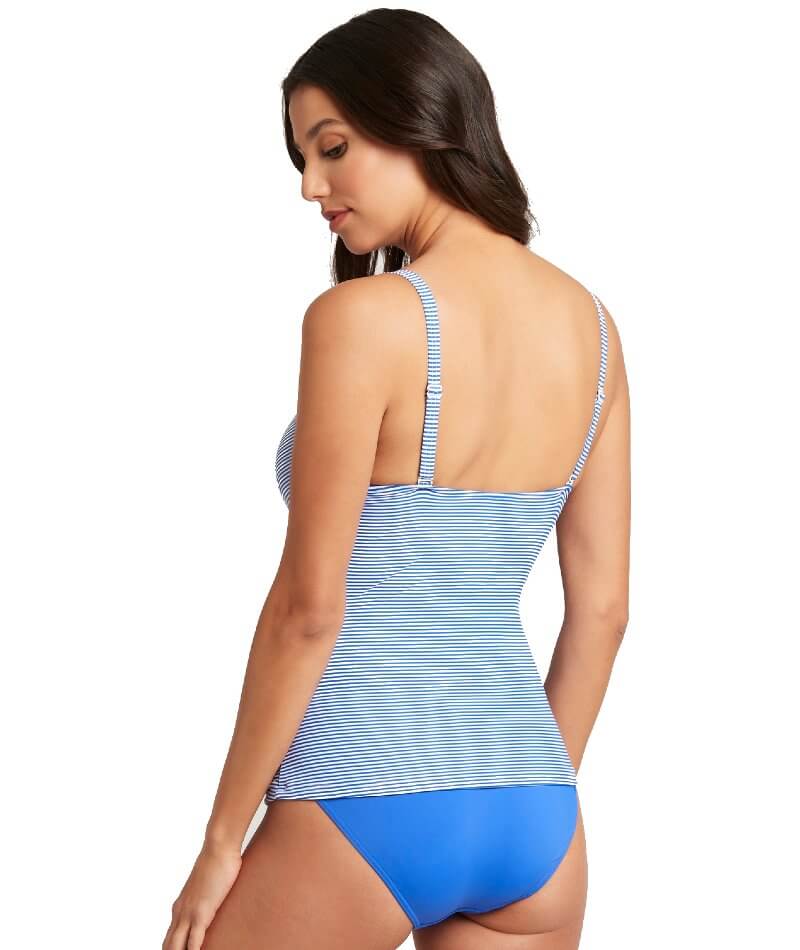 Sea Level Positano Stripe Cross Front B-DD Cup Singlet Top - Azure Swim 