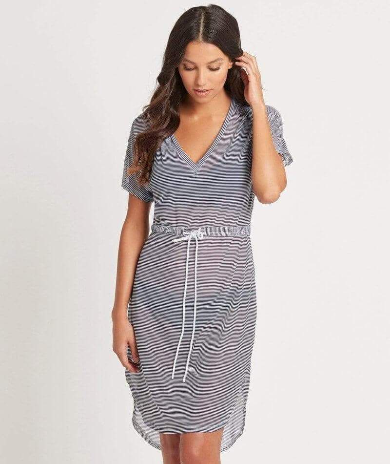 Sea Level Positano Stripe Drawstring Mesh Overswim Dress - Night Sky Swim 