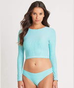 Sea Level Positano Stripe Long Sleeve Crop Rashie Top - Aqua Swim 