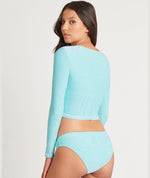 Sea Level Positano Stripe Long Sleeve Crop Rashie Top - Aqua Swim 