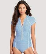 Sea Level Positano Stripe Short Sleeve B-DD Cup One Piece Swimsuit - Azure Swim 