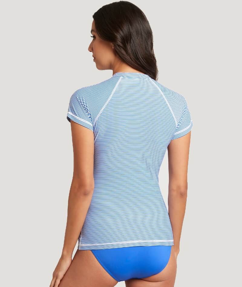 Sea Level Positano Stripe Short Sleeved B-DD Cup Rash Vest - Full Zipper - Azure Swim 