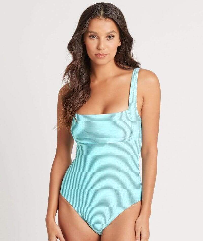 Sea Level Positano Stripe Square Neck One Piece Swimsuit - Aqua Swim 