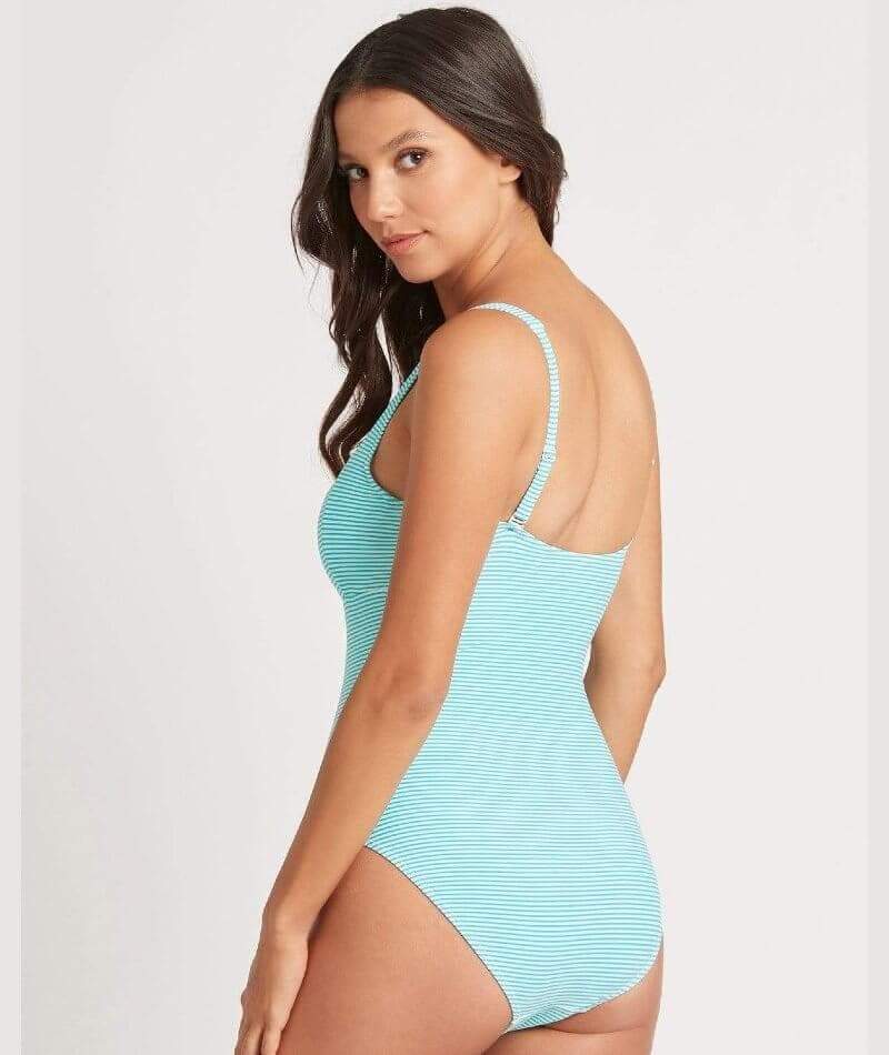 Sea Level Positano Stripe Square Neck One Piece Swimsuit - Aqua Swim 