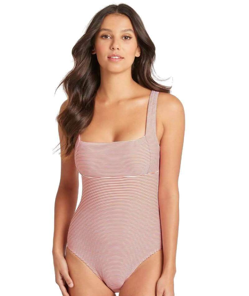 Sea Level Positano Stripe Square Neck One Piece Swimsuit - Orange Swim 