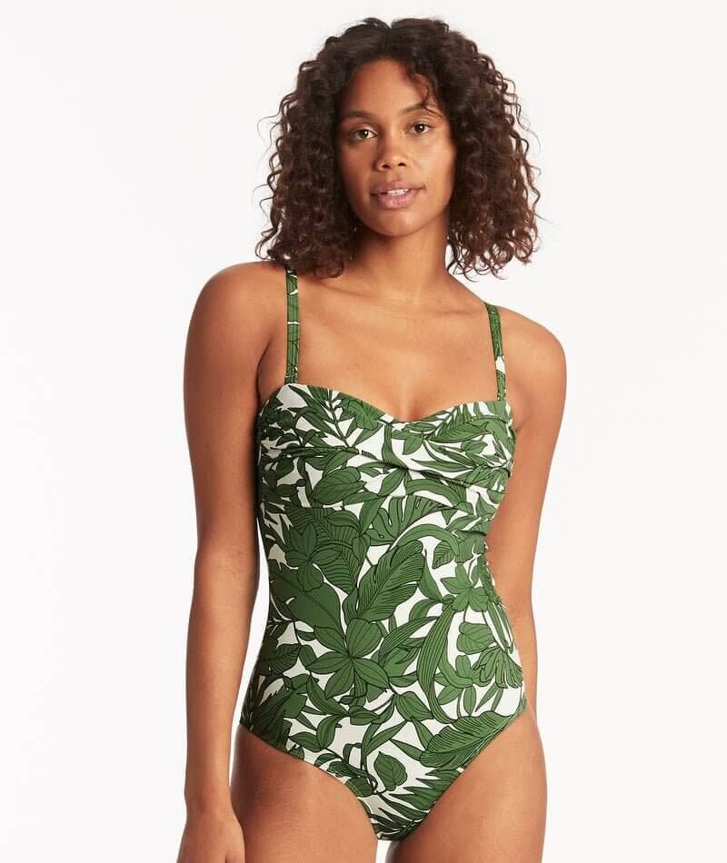 Sea Level Retreat Twist Front Bandeau One Piece Swimsuit - Olive Swim 