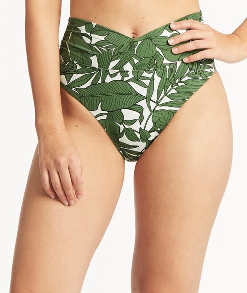 Sea Level Retreat Wrap High Waiste Brief - Olive Swim 