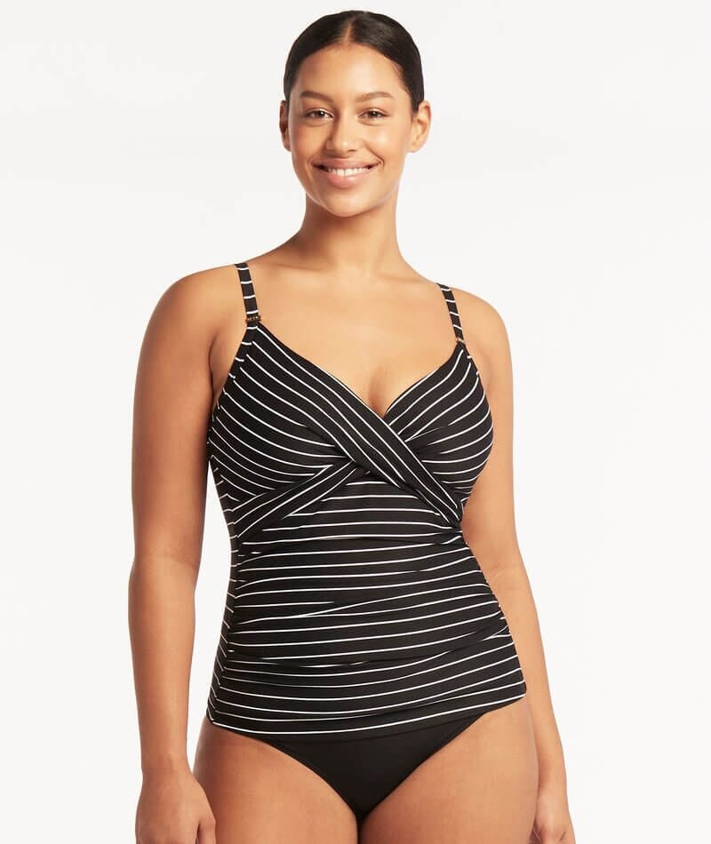 Sea Level Shorline Twist Front DD-E Cup Singlet Top - Black Swim 