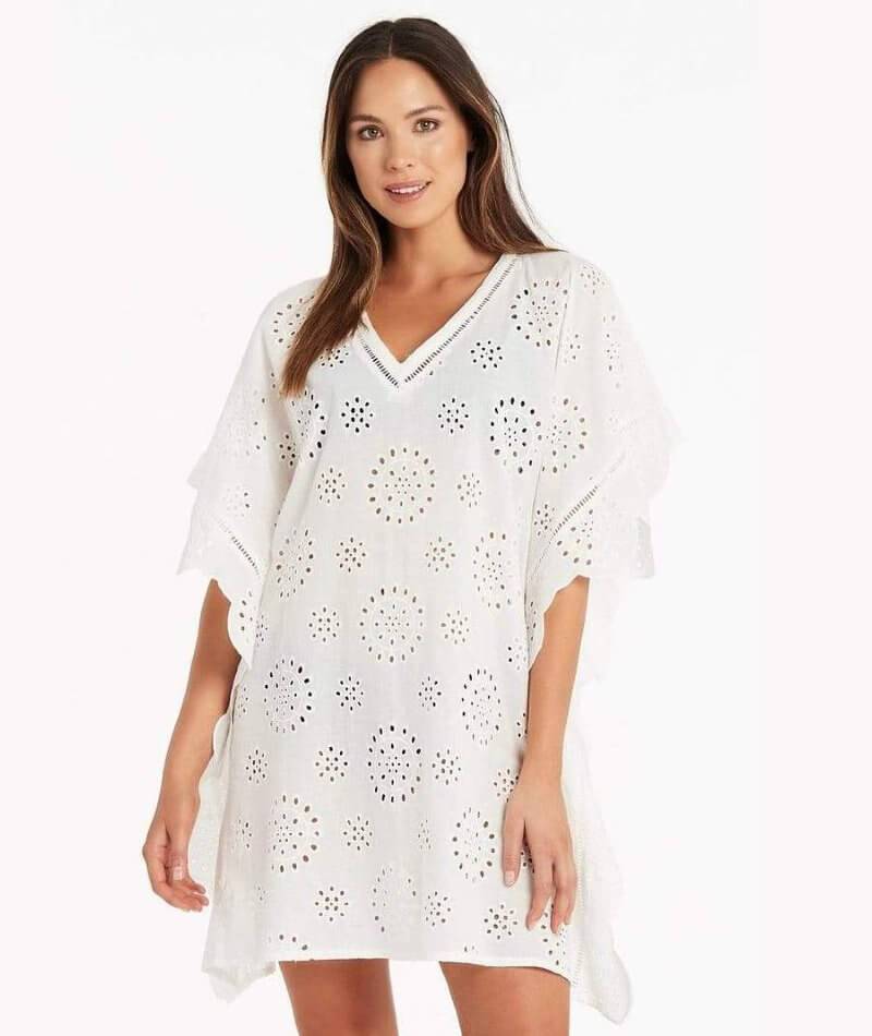 Sea Level Vacation Embroidery Kaftan - White Swim XS White 