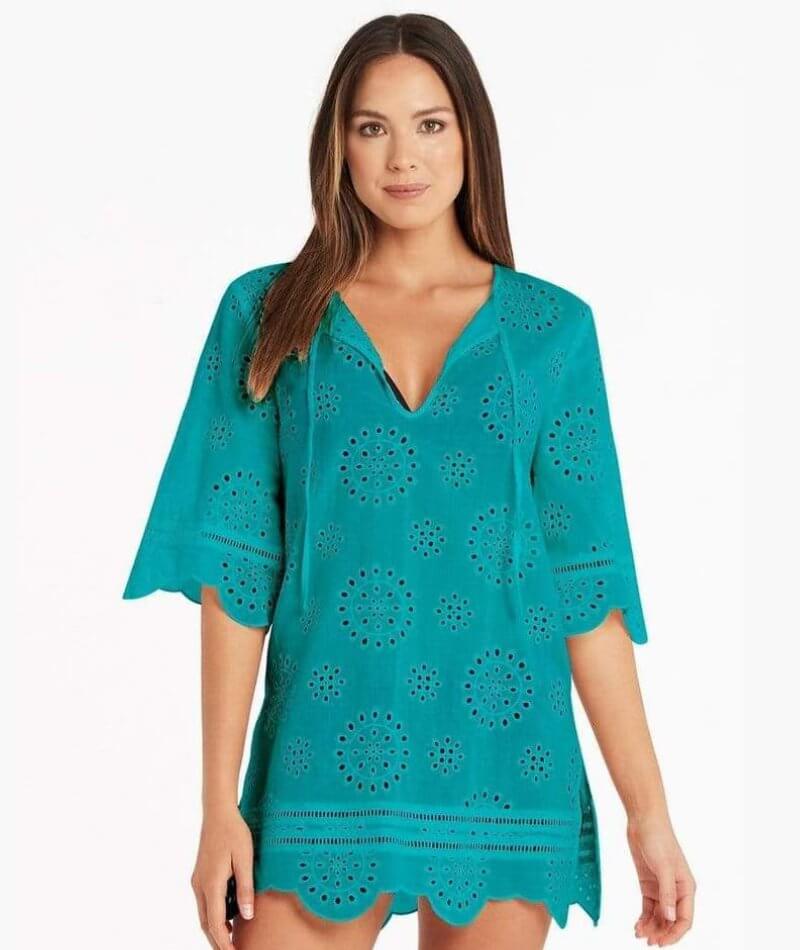 Sea Level Vacation Embroidery Saltcake Tunic- Seafoam Swim XS Seafoam 