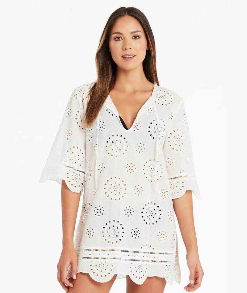 Sea Level Vacation Embroidery Saltcake Tunic- White Swim XS White 