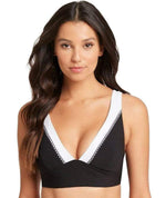 Sea Level Valentina Long Line Tri Bikini Top - Black Swim 