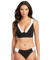 Sea Level Valentina Long Line Tri Bikini Top - Black Swim 