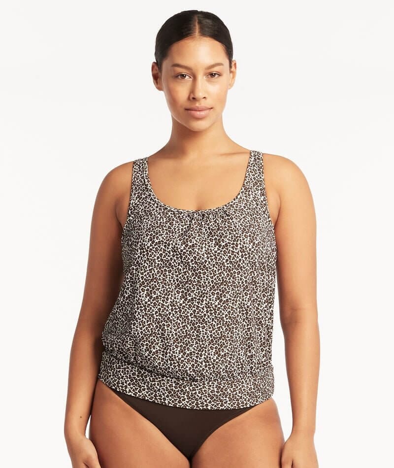 Sea Level Wild Cat Blouson A-DD Cup Tank Singlet Top - Espresso Swim 