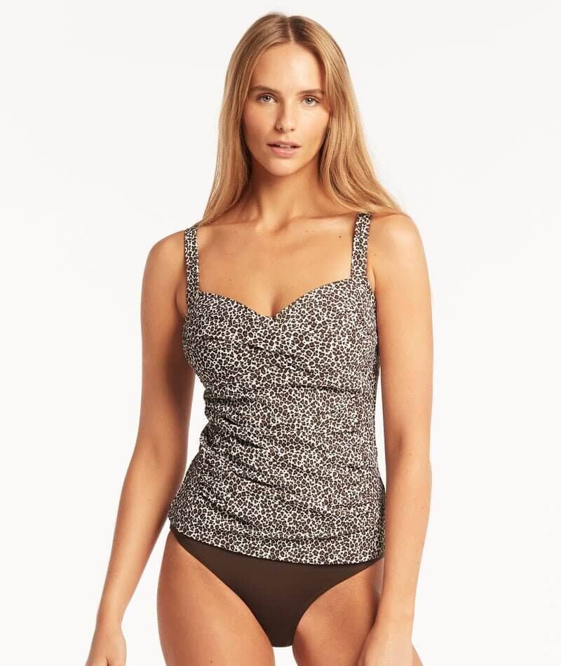 Sea Level Wild Cat Twist Front A-DD Cup Singlet Top - Espresso Swim 