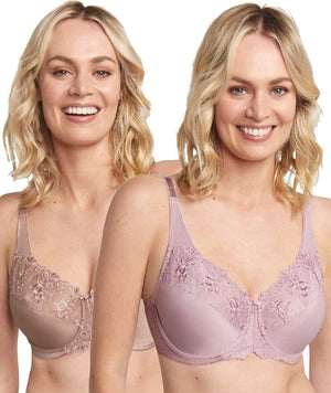 Triumph Embroidered Minimiser Bra 2 Pack - Lilac/Chocolate Mousse Bras 