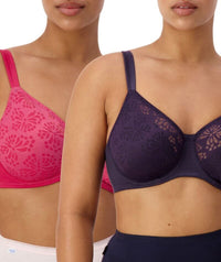 Triumph Lacy Minimizer 2 Pack Bra - Red-Dark Combination Bras 