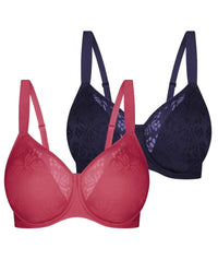 Triumph Lacy Minimizer 2 Pack Bra - Red-Dark Combination Bras 